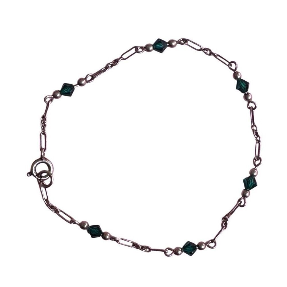 Sterling silver green Swarovski beaded  bracelet